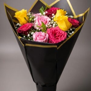 Rose bouquet with (4 red , 3 pink , 3 yellow)